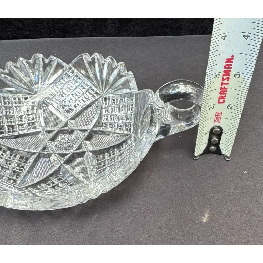 Antique American Brilliant Period ABP Cut Glass Nappy Handle Candy Dish -C13